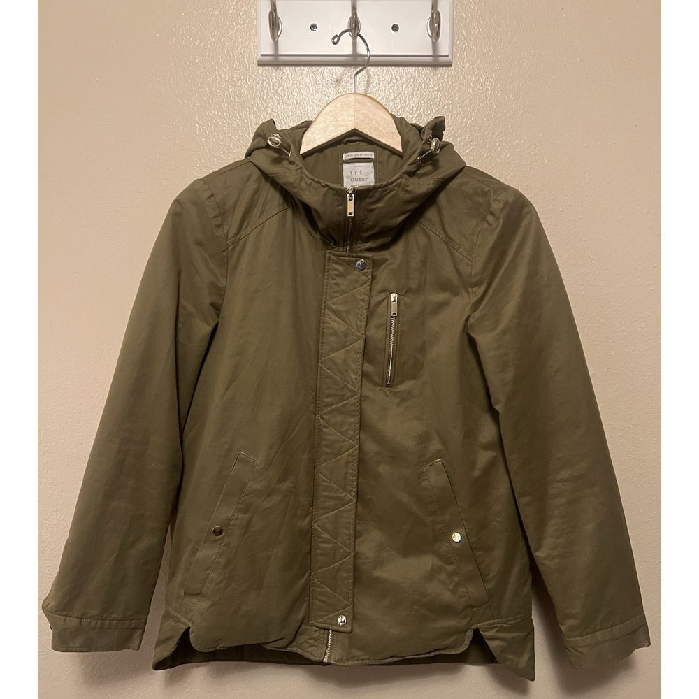 Zara TRF Quilted Microfiber Hooded Puffer Jacket Coat Olive Green Womens Size XS